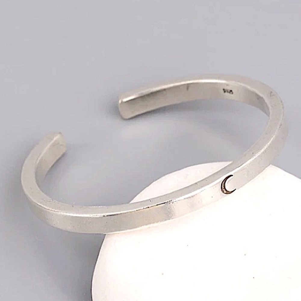 925 Sterling Silver Silver Cuff Bracelet Celestial Moon for Night Minimalist